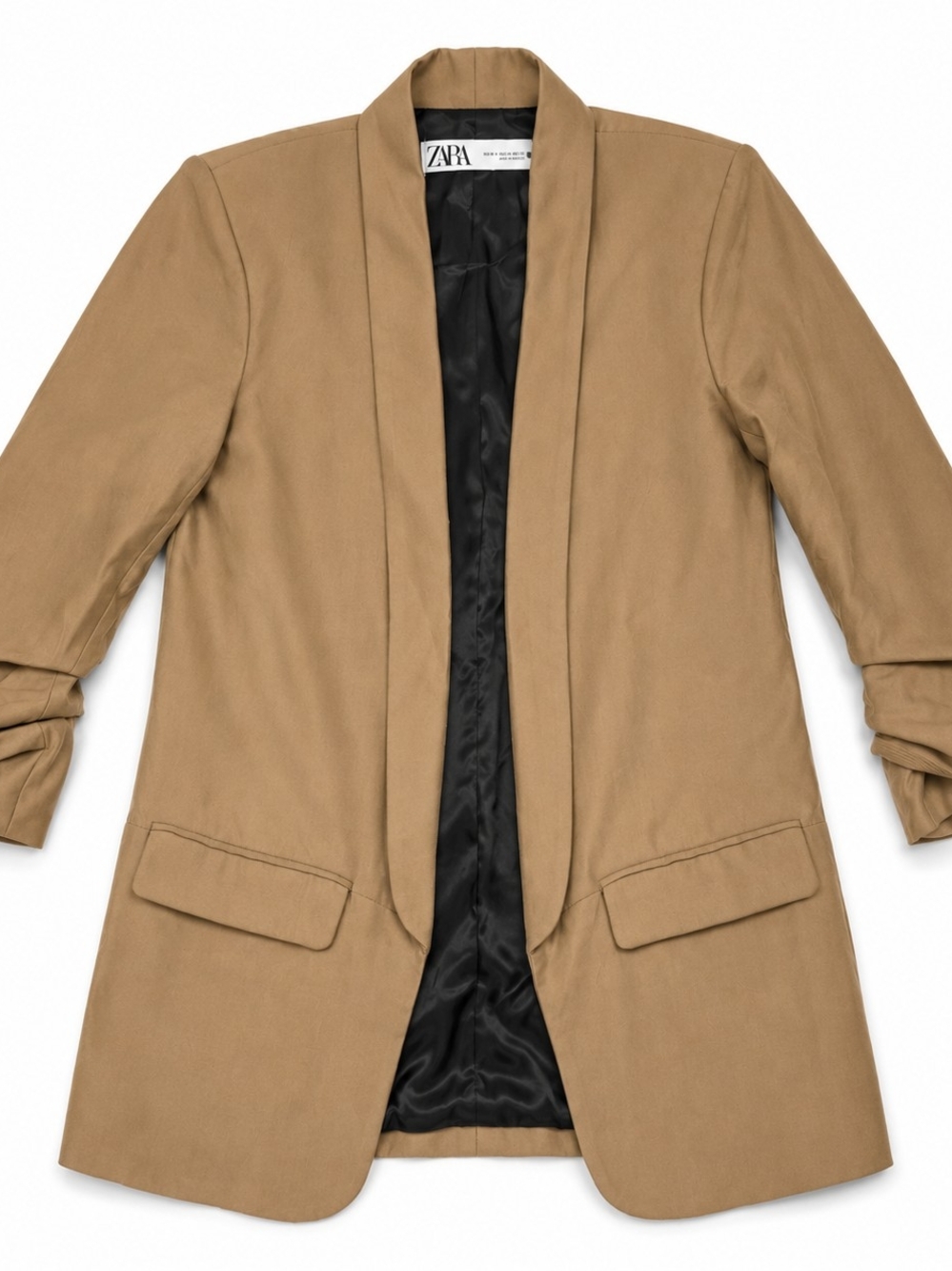Zara Camel Longline Open-Front Blazer